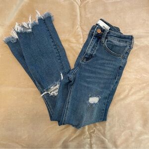 Kids VERVET Casual Mid-rise Cropped Denim Jeans with Frayed Hem